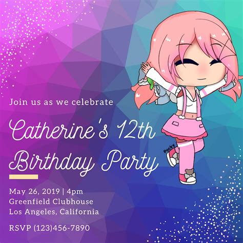 Gacha Life Birthday Personalized Invitation Etsy