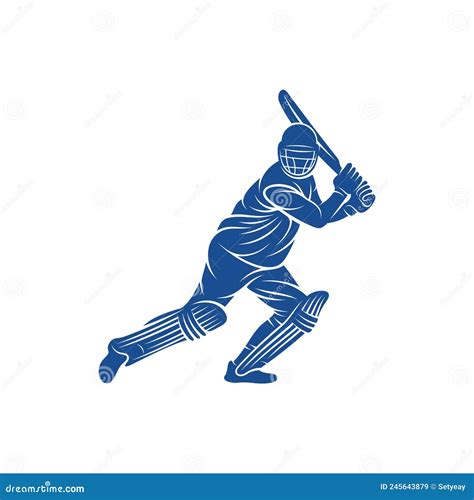 Cricket Player Logo Design Vector Icon Symbol Stock Illustration