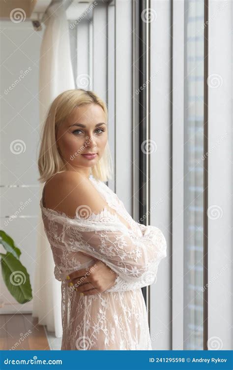 Woman In White Lace Negligee Stock Photo Image Of Hotel Boudoir