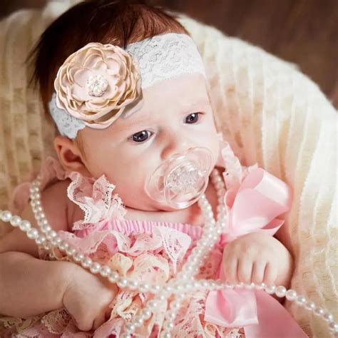 Baby Girls Headband Rose Flower Rhinestones Lace Pearls Headbands
