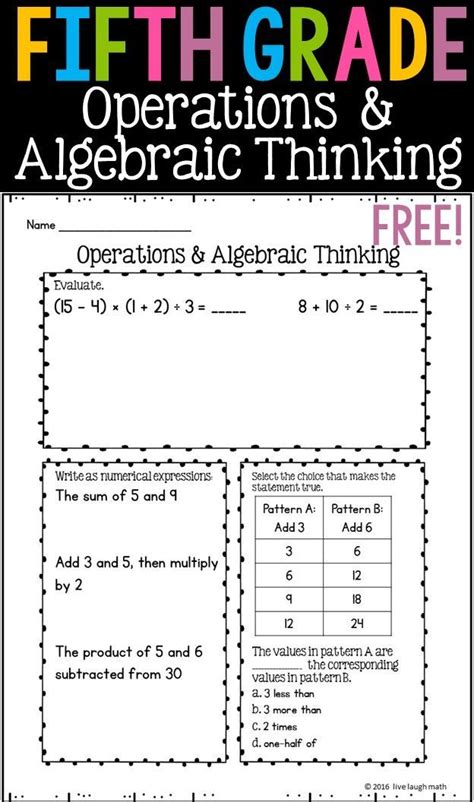 Free Fifth Grade Operations And Algebraic Thinking Printable Can Be Used