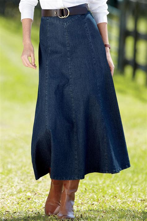 Long Denim Skirt A Line Denim Skirt Womens Fashion Modest Long