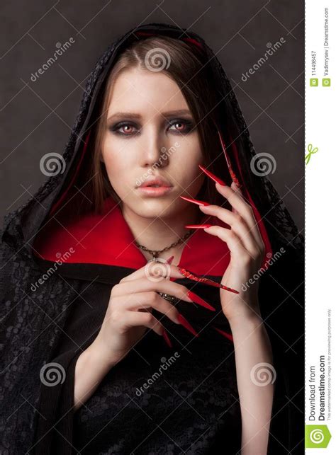 Vintage Style Portrait Of Young Beautiful Vampire Woman