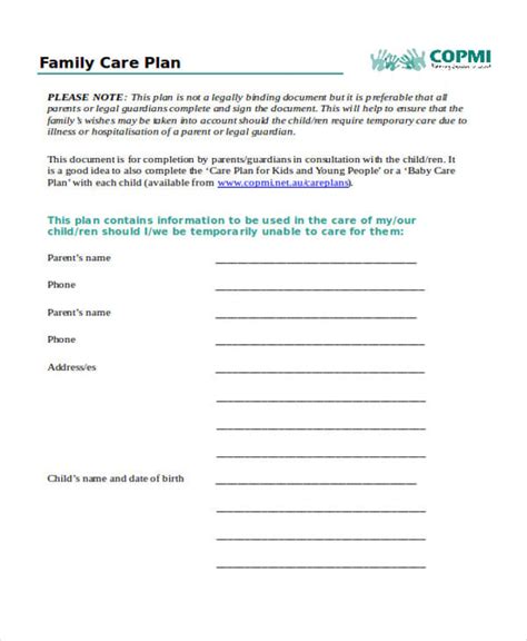 Free Printable Care Plan Forms