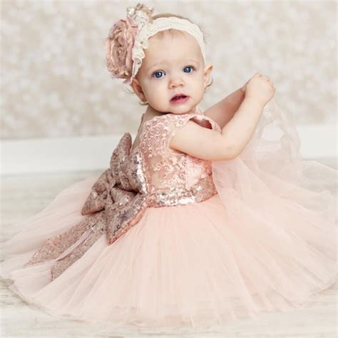 High Quality Newborn Baby Girls Dress Sequins Lace Baby Party Dress