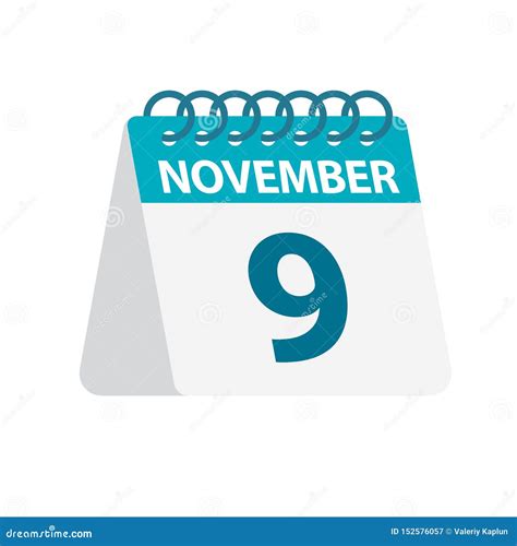 November 9 Calendar Icon Vector Illustration Of One Day Of Month