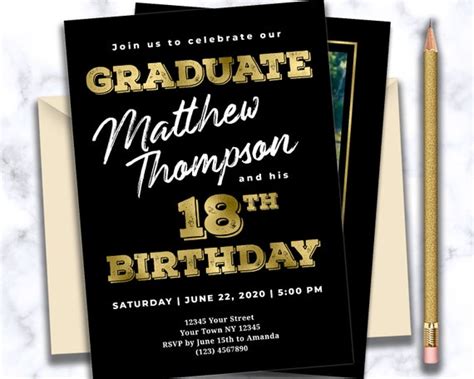 Graduation And Birthday Invitation Boy 18th Birthday Etsy