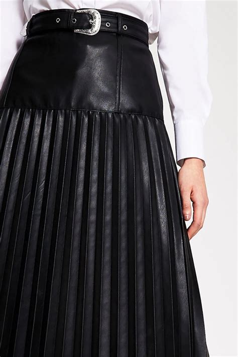 Black Faux Leather Pleated Midi Skirt Pleated Midi Skirt Skirts