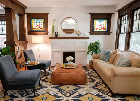 Craftsman Living Room Modern Fireplace Original Casing Home