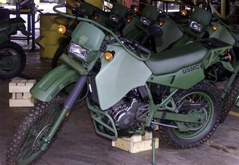 Almost always, the armies around the world try to keep their logistics simple. Unissued USMC Kawasaki KLR 650 M1030B1 at a warehouse ...