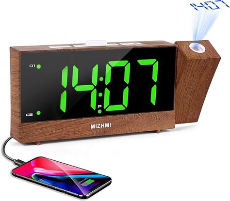 Mizhmi Alarm Clocks Large Digital Projection Clock Dual Alarm Bedside