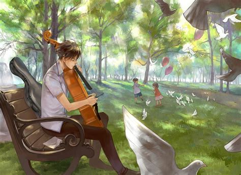 Music Violin Male Guy Manga Birds Boy Hetalia Anime Sitting