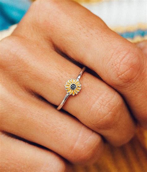 Pura Vida Enamel Sunflower Ring Womens