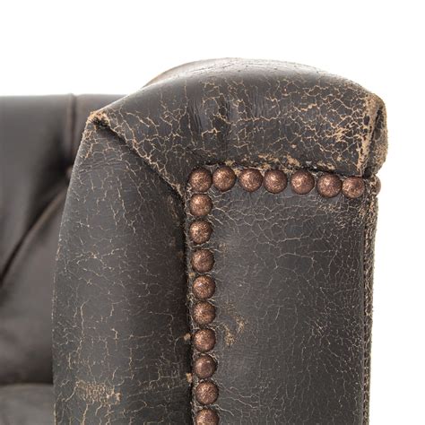 Maxx Distressed Black Leather Tufted Sofa Zin Home