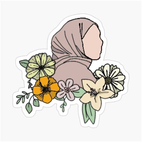 Floral Side Profile Girl In Pink Hijab Sticker By The Hijabi Artist In