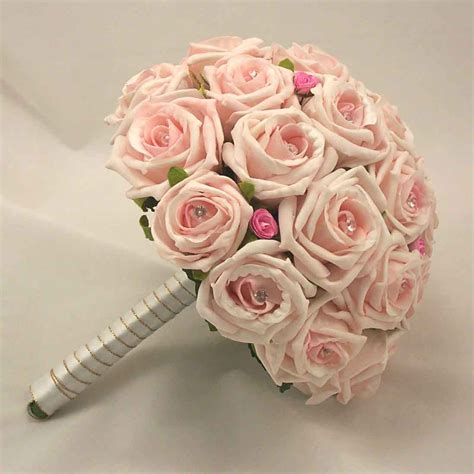 Bridal Bouquets Mixed Light Pink Rose Diamante Bridal Bouquet Silk