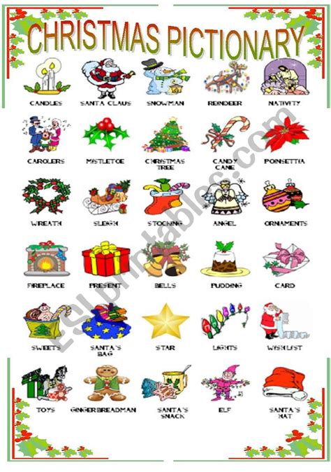 Christmas Pictionary Esl Worksheet By Chrysty1477