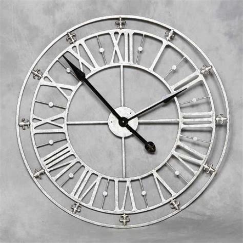 Round Roman Numeral Skeleton Medium Size Silver Iron Metal Wall Clock