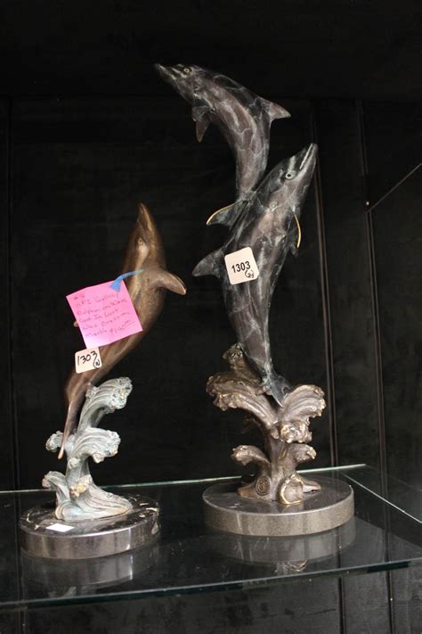 Lot 2 Bronze Dolphin Sculptures