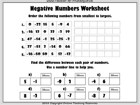 Negative Numbers Worksheet Maths Year 5
