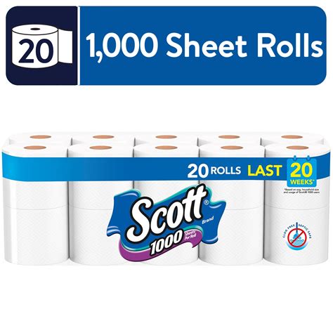 Scott 1000 Toilet Paper 20 Rolls 1000 Sheets Per Roll