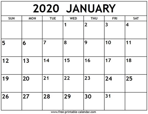 January 2020 Calendar Editable Calendar Template Printable