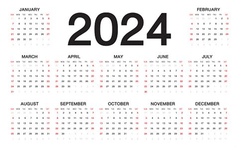 Ilustración De Calendario 2024 Comienza La Semana Desde El Domingo La