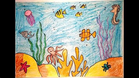 Easy Draw An Underwater Scene For Kids Water Animals Minalcrafts