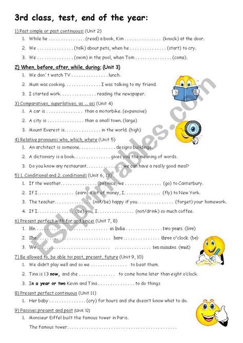 Printable english grammar exercises with answers (pdf worksheets to download). MORE 3: final test 3rd class, grammar of a whole year ...
