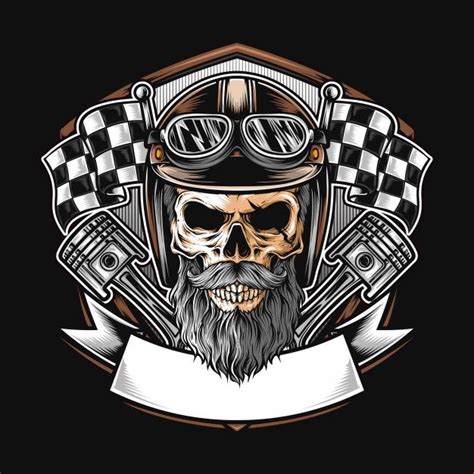 A Skull Wearing A Motorcycle Helmet And Goggles With Two Crossed
