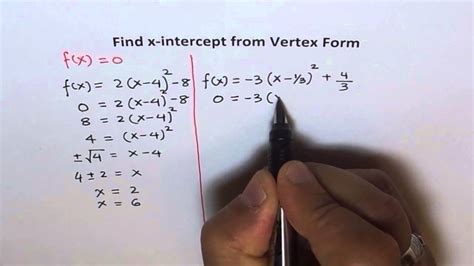 X Intercepts From Vertex Form Of A Quadratic Equation Youtube