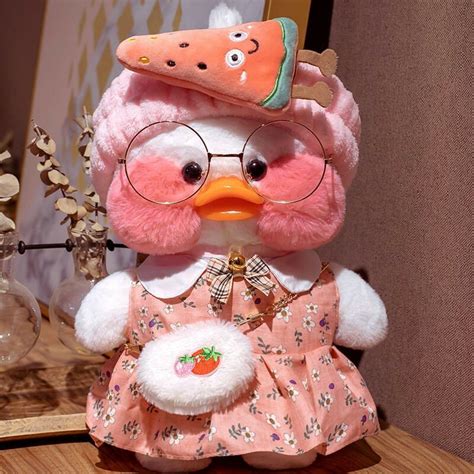 الوردي Lalafanfan Kawaii مقهى ميمي الأصفر بطة Muscovy بطة ألعاب من نسيج مخملي لطيف أفخم دمية