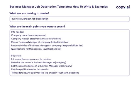 Business Manager Job Description Templates How To Write And Examples