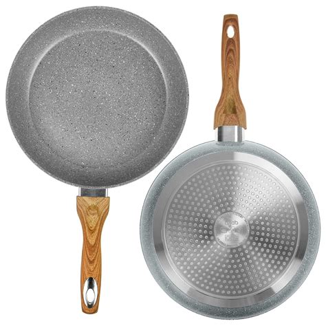 Marble Stone Frying Pans Anti Scratch Non Stick Hard Wearing Handle