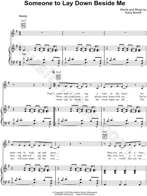 Linda Ronstadt Someone To Lay Down Beside Me Sheet Music In E Minor Download And Print Sku