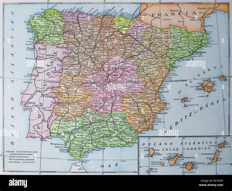 Vintage Mapa Administrativo De España Imagen Del Libro Enciclopedia