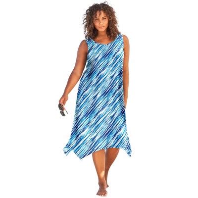 Swim Womens Plus Size Sharktail Beach Cover Up Blue Tie