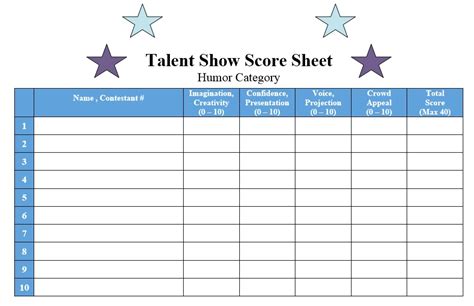 8 Free Sample Talent Show Score Sheet Templates And Samples