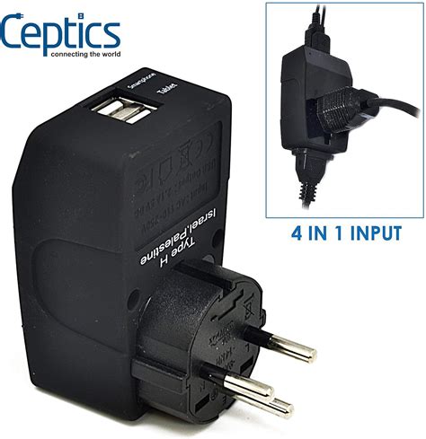 Ceptics 2 Usb Israel Travel Adapter 4 In 1 Power Plug Type H
