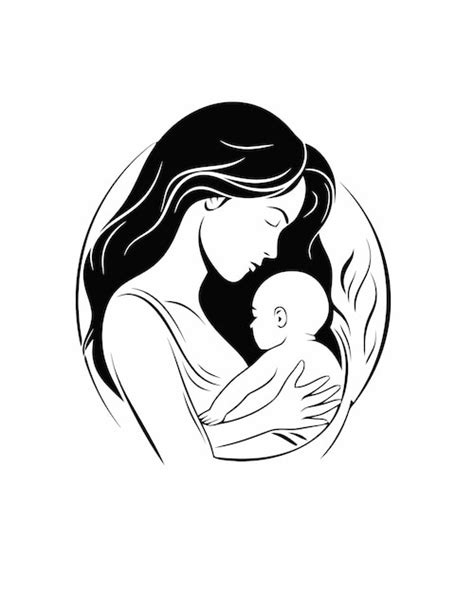 Premium Vector Black And White Drawing Of A Mother And Baby