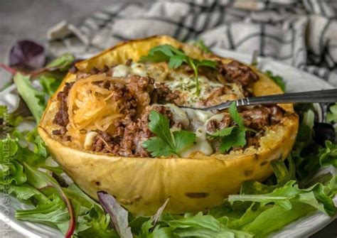 Beef And Sauce Stuffed Spaghetti Squash Boats Sandras Easy Cooking