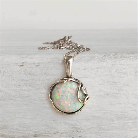 Sterling Silver White Opal Vintage Style Large Pendant Necklace