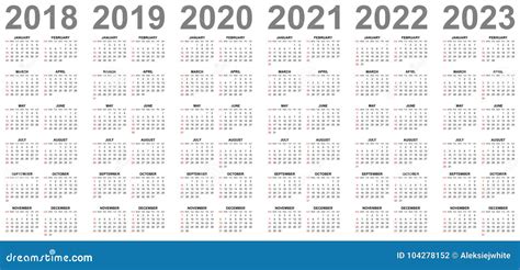 Eenvoudige Kalenders Voor Jaar 2018 2019 2020 2021 2022 2023 Zondagen