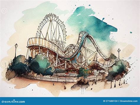 Fair With Roller Coasters Amusement Park Drawing With Bit Of
