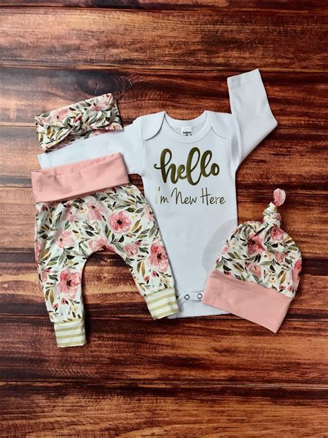 Baby Girl Newborn Coming Home Outfit Hello Im New Here Etsy