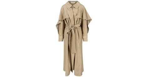 Victoria Beckham Pleated Fluid Trench Coat In Natural Lyst