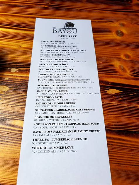 Menu At The Bayou Restaurant Bethlehem