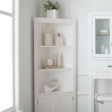 This will take up only a tiny corner of the room and looks modern like your other bathroom fittings. Classic White Freestanding Bathroom Corner Storage Cabinet ...
