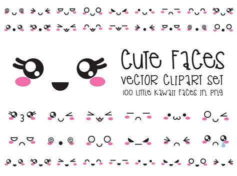 Premium Vector Clipart Kawaii Faces Cute Faces Clipart Set