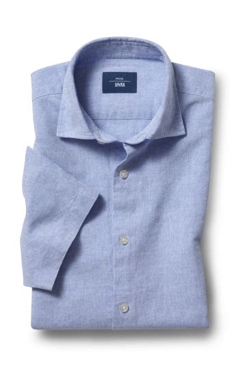 Moss 1851 Tailored Fit Sky Short Sleeve Linen Shirt